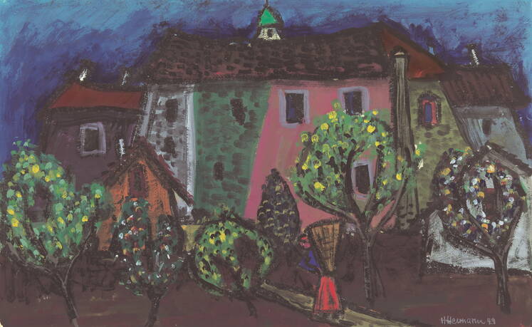 Dorfansicht, 1949, 30 X 48 cm, Eitempera