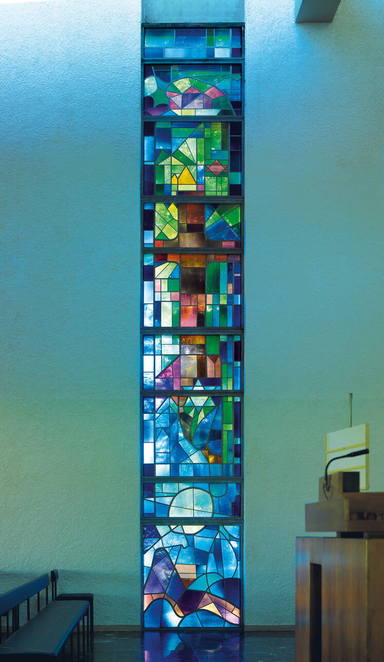 Abdankungskapelle in Pratteln (CH), 1953, 120 X 750 cm, Bleiverglasung